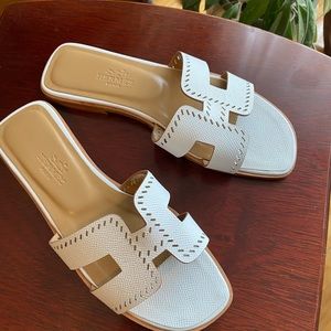 Hermes white Oran sandals sz7
